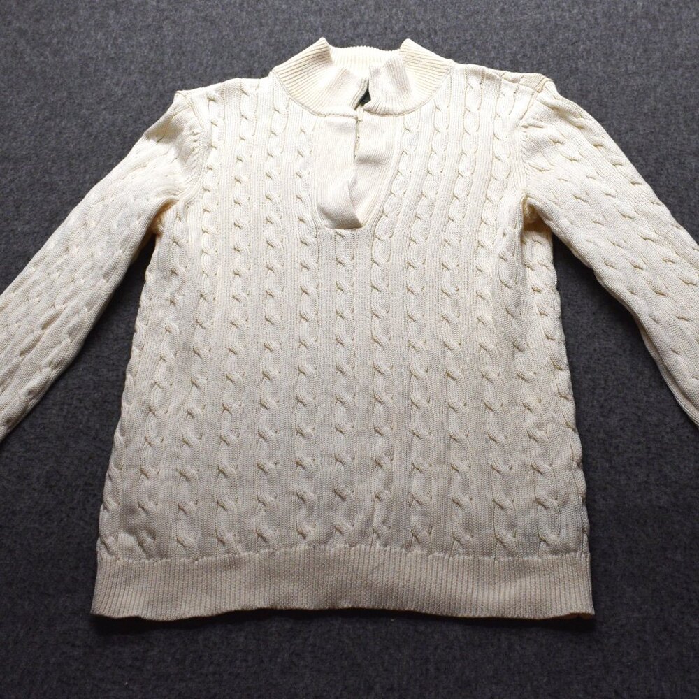 Polo Ralph Lauren Cream Cable Knit Split V-Neck Sweater XL Classic